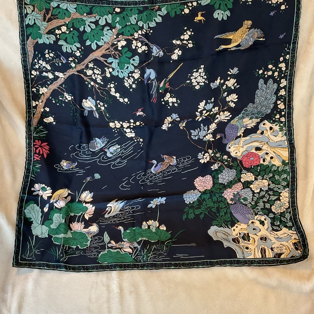 Liberty of London Silk Scarf with Green and Blue Design